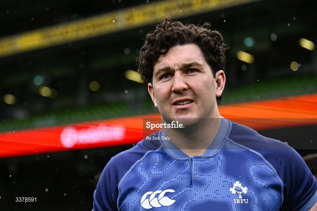 5 March 2026; Tom Stewart during an Ireland Rugby captain's run at the Aviva Stadium in Dublin. Photo by Seb Daly/Sportsfile