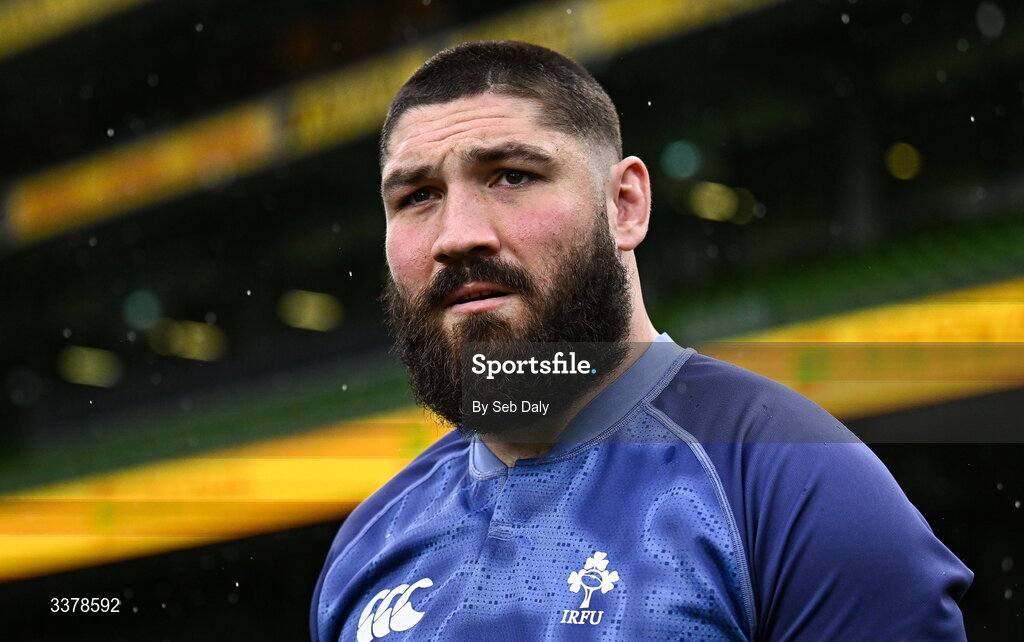 5 March 2026; Tom O’Toole during an Ireland Rugby captain's run at the Aviva Stadium in Dublin. Photo by Seb Daly/Sportsfile