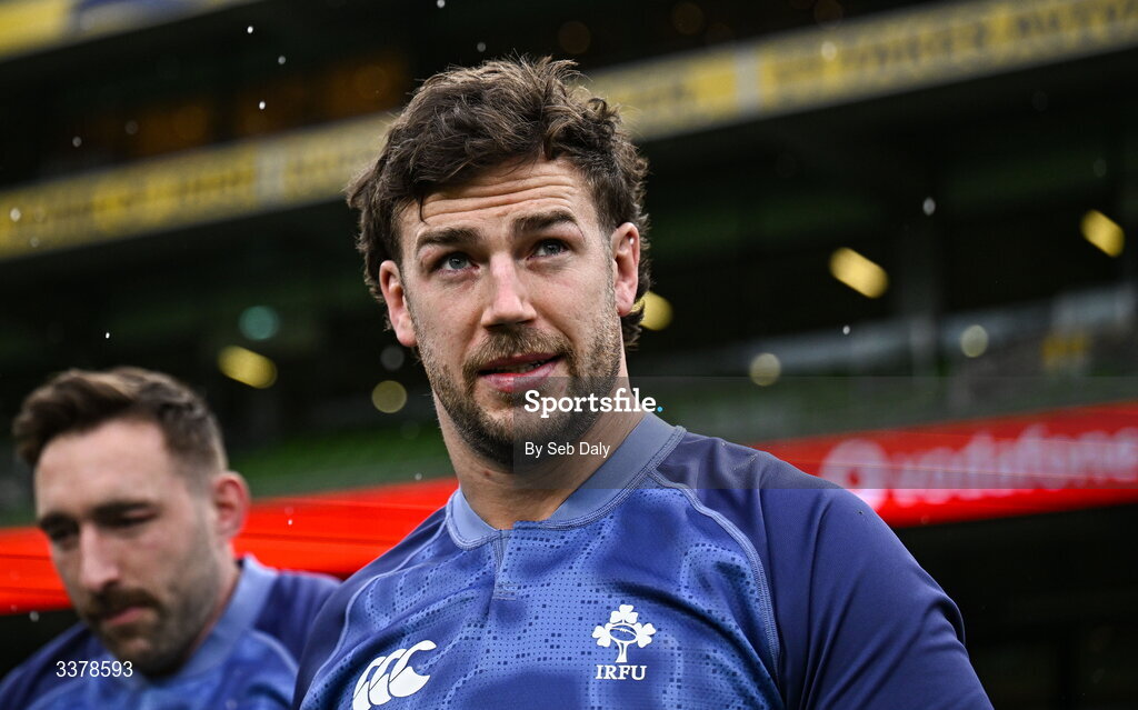 5 March 2026; Caelan Doris before an Ireland Rugby captain's run at the Aviva Stadium in Dublin. Photo by Seb Daly/Sportsfile
