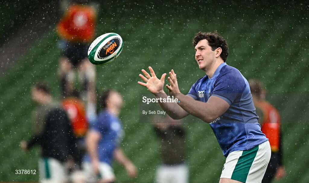 5 March 2026; Tom Stewart during an Ireland Rugby captain's run at the Aviva Stadium in Dublin. Photo by Seb Daly/Sportsfile
