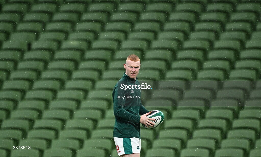 5 March 2026; Nathan Doak during an Ireland Rugby captain's run at the Aviva Stadium in Dublin. Photo by Seb Daly/Sportsfile