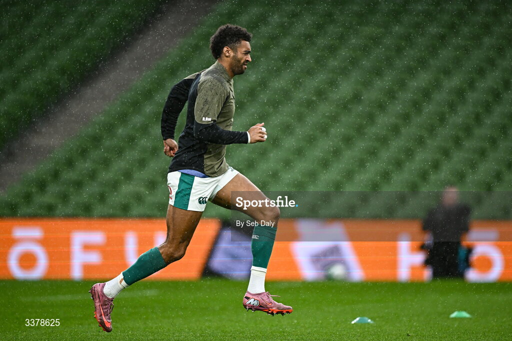 5 March 2026; Robert Baloucoune during an Ireland Rugby captain's run at the Aviva Stadium in Dublin. Photo by Seb Daly/Sportsfile