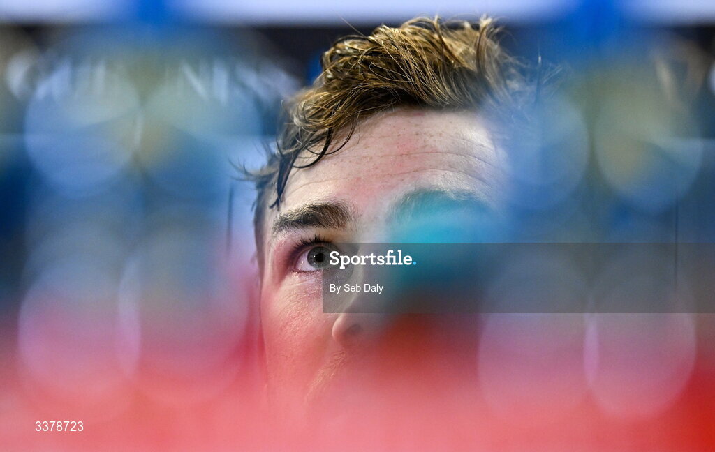 5 March 2026; Captain Caelan Doris during a media conference after an Ireland Rugby captain's run at the Aviva Stadium in Dublin. Photo by Seb Daly/Sportsfile