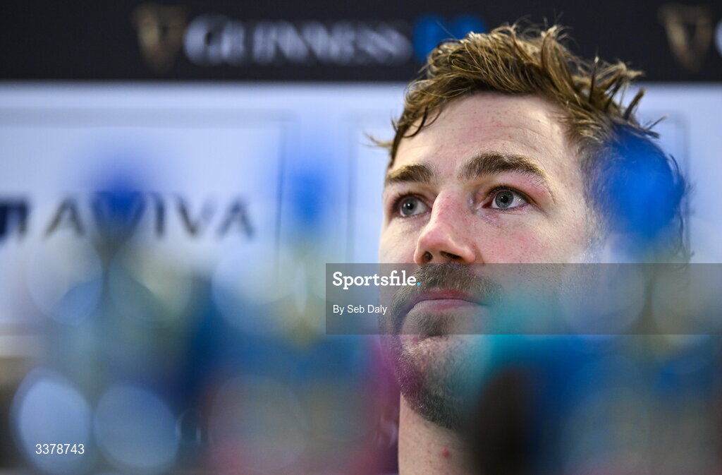 5 March 2026; Captain Caelan Doris during a media conference after an Ireland Rugby captain's run at the Aviva Stadium in Dublin. Photo by Seb Daly/Sportsfile