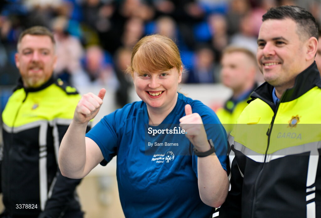 6 March 2026; Anita Forde, a member of Palmerstown Wildcats Special Olympics Club, from Leixlip, Kildare, pictured during the Special Olympics Ireland Summer Games launch at the National Indoor Arena on the Sport Ireland Campus in Dublin. Photo by Sam Barnes/Sportsfile