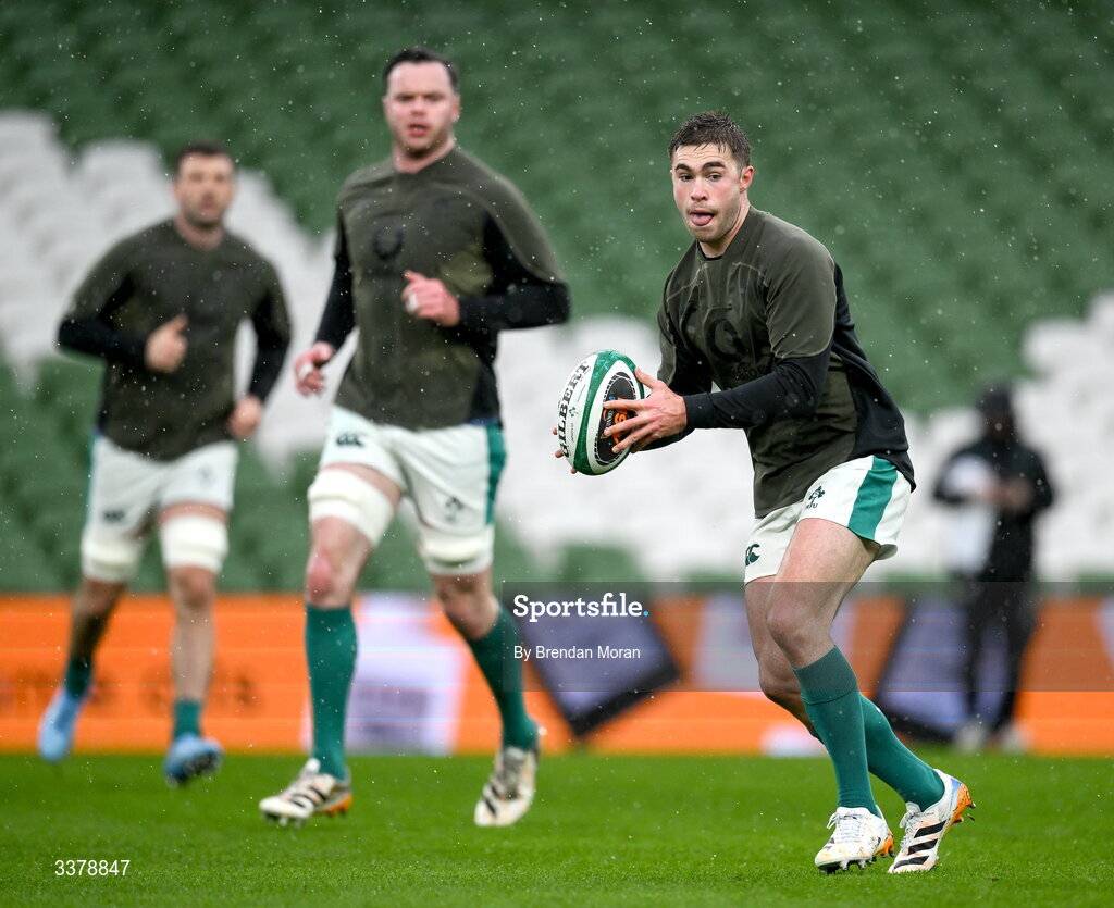 5 March 2026; Jack Crowley during an Ireland Rugby squad captain's run at the Aviva Stadium in Dublin. Photo by Brendan Moran/Sportsfile