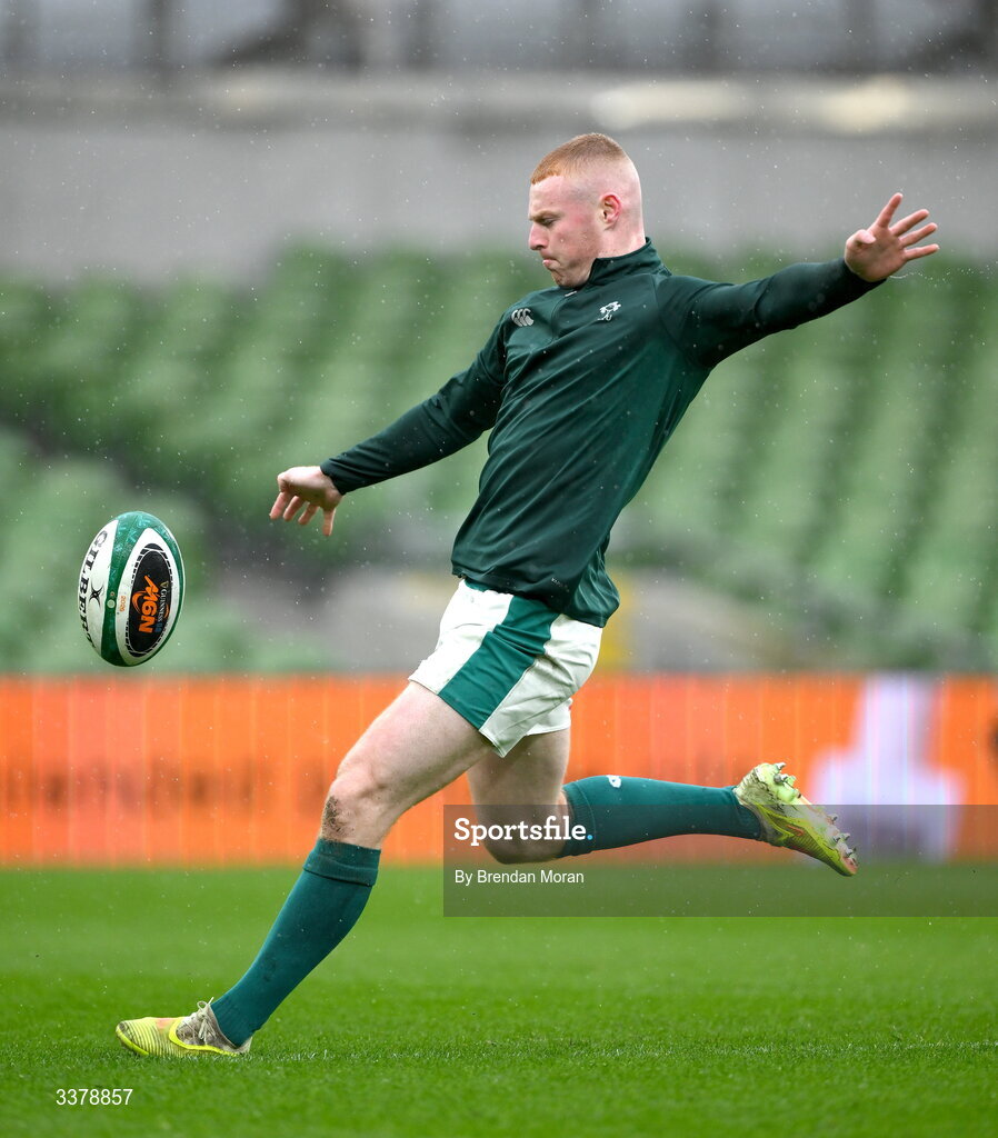 5 March 2026; Nathan Doak during an Ireland Rugby squad captain's run at the Aviva Stadium in Dublin. Photo by Brendan Moran/Sportsfile