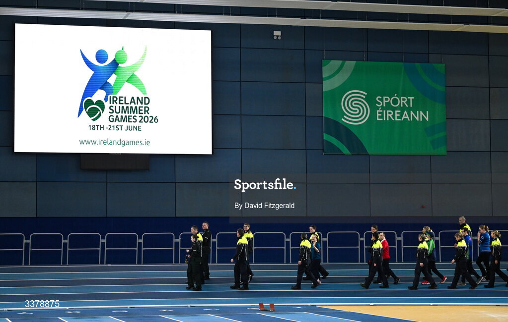 6 March 2026; A general view of the parade of athletes and Gardai for the Special Olympics Ireland Summer Games launch at the National Indoor Arena on the Sport Ireland Campus in Dublin. Photo by David Fitzgerald/Sportsfile