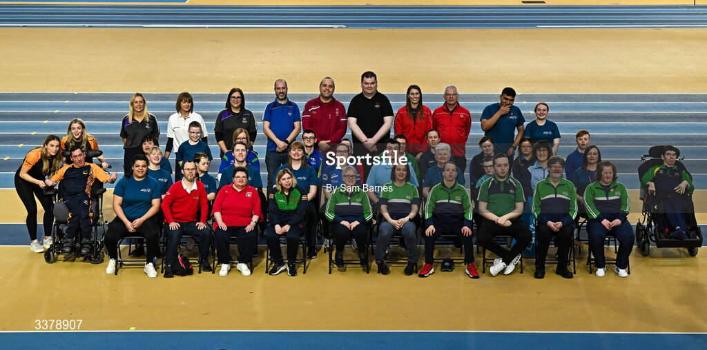 5 March 2026; Special Olympic athletes during the Special Olympics Ireland Summer Games launch at the National Indoor Arena on the Sport Ireland Campus in Dublin. Photo by Sam Barnes/Sportsfile