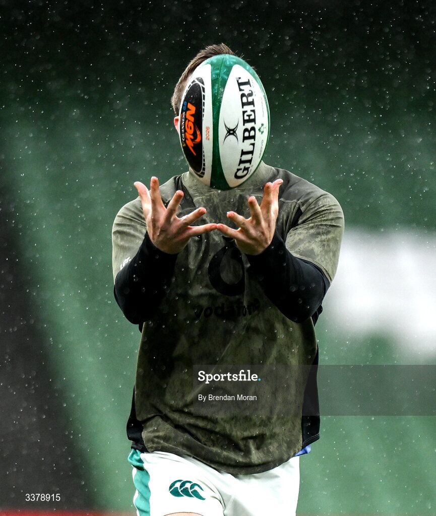 5 March 2026; Jack Crowley during an Ireland Rugby squad captain's run at the Aviva Stadium in Dublin. Photo by Brendan Moran/Sportsfile