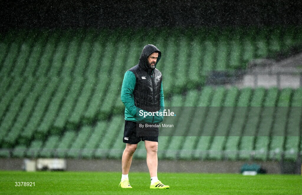 5 March 2026; Head coach Andy Farrell during an Ireland Rugby squad captain's run at the Aviva Stadium in Dublin. Photo by Brendan Moran/Sportsfile