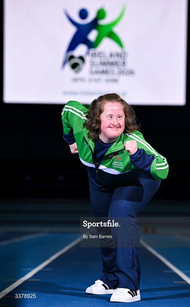 5 March 2026; Special Olympics athlete Bridget Walsh from Mayo pictured during the Special Olympics Ireland Summer Games launch at the National Indoor Arena on the Sport Ireland Campus in Dublin. Photo by Sam Barnes/Sportsfile
