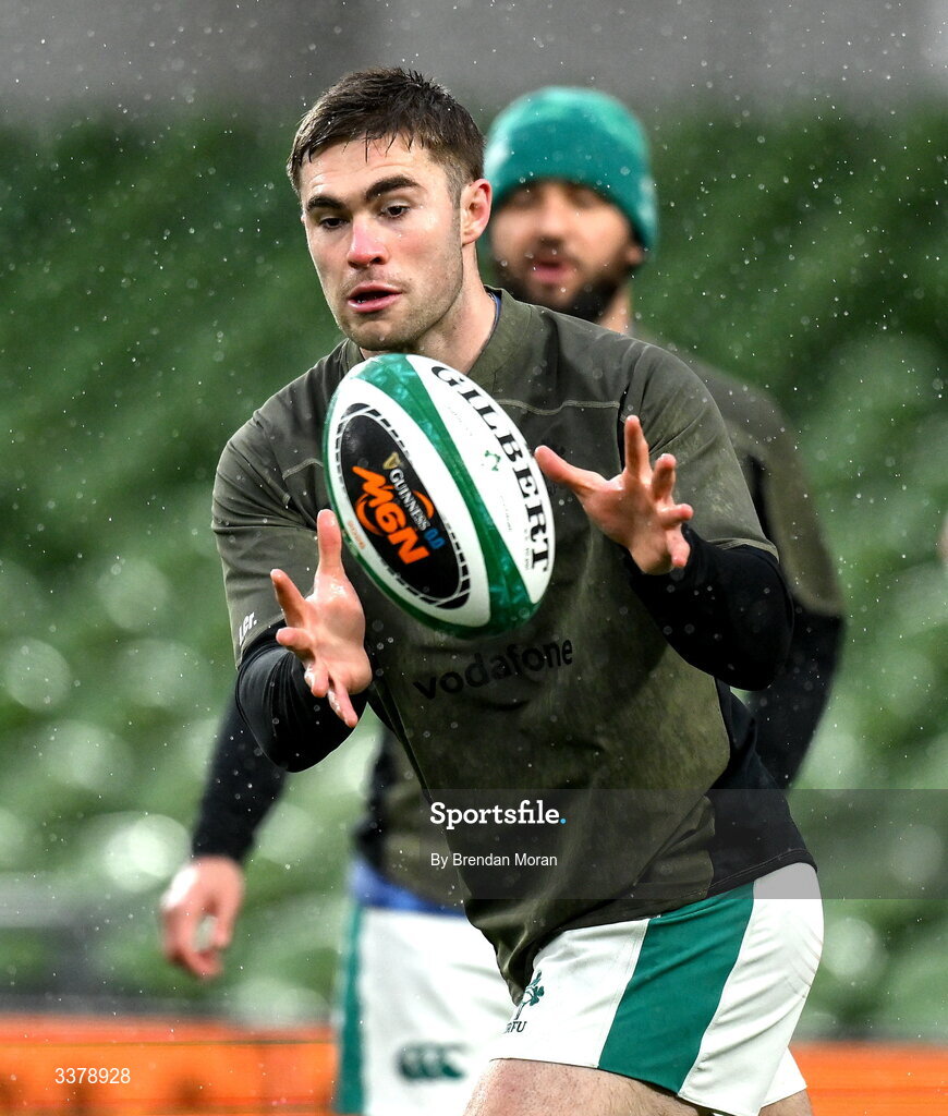 5 March 2026; Jack Crowley during an Ireland Rugby squad captain's run at the Aviva Stadium in Dublin. Photo by Brendan Moran/Sportsfile