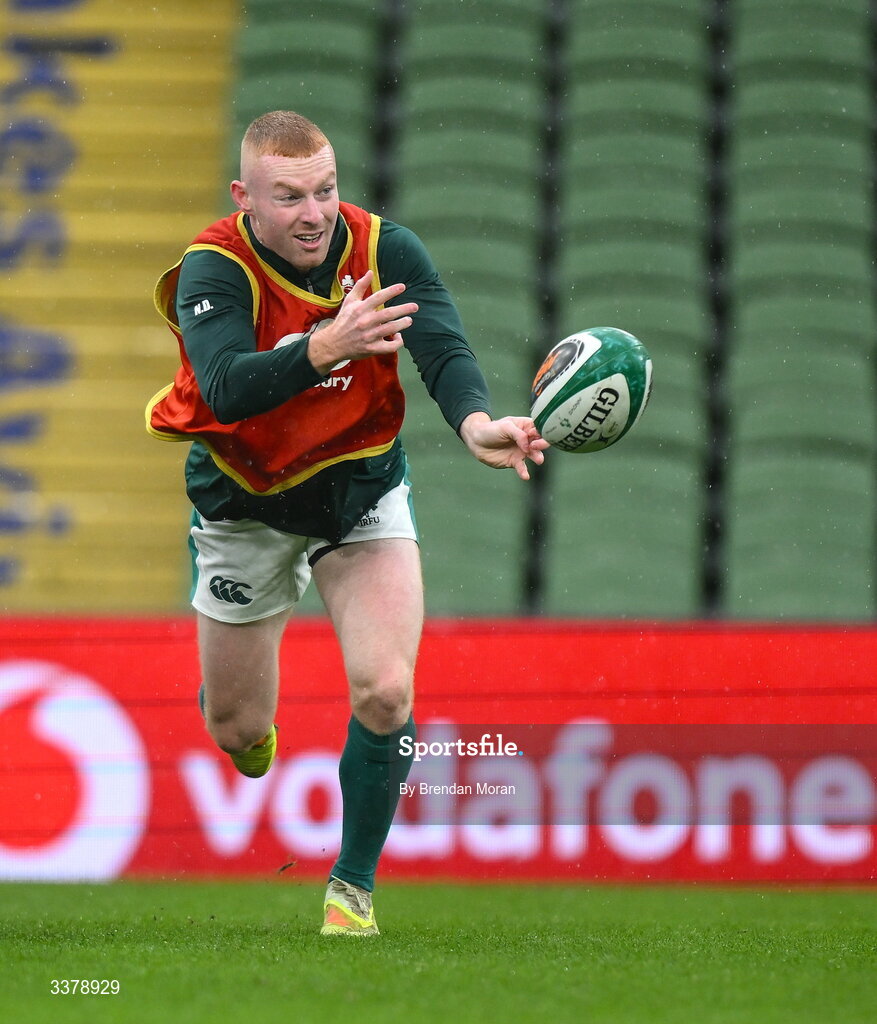 5 March 2026; Nathan Doak during an Ireland Rugby squad captain's run at the Aviva Stadium in Dublin. Photo by Brendan Moran/Sportsfile