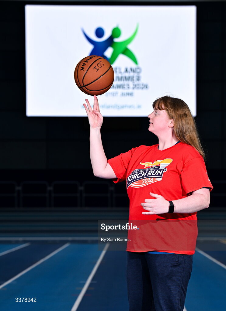 5 March 2026; Special Olympics Athlete Anite Forde from Kildare pictured during the Special Olympics Ireland Summer Games launch at the National Indoor Arena on the Sport Ireland Campus in Dublin. Photo by Sam Barnes/Sportsfile