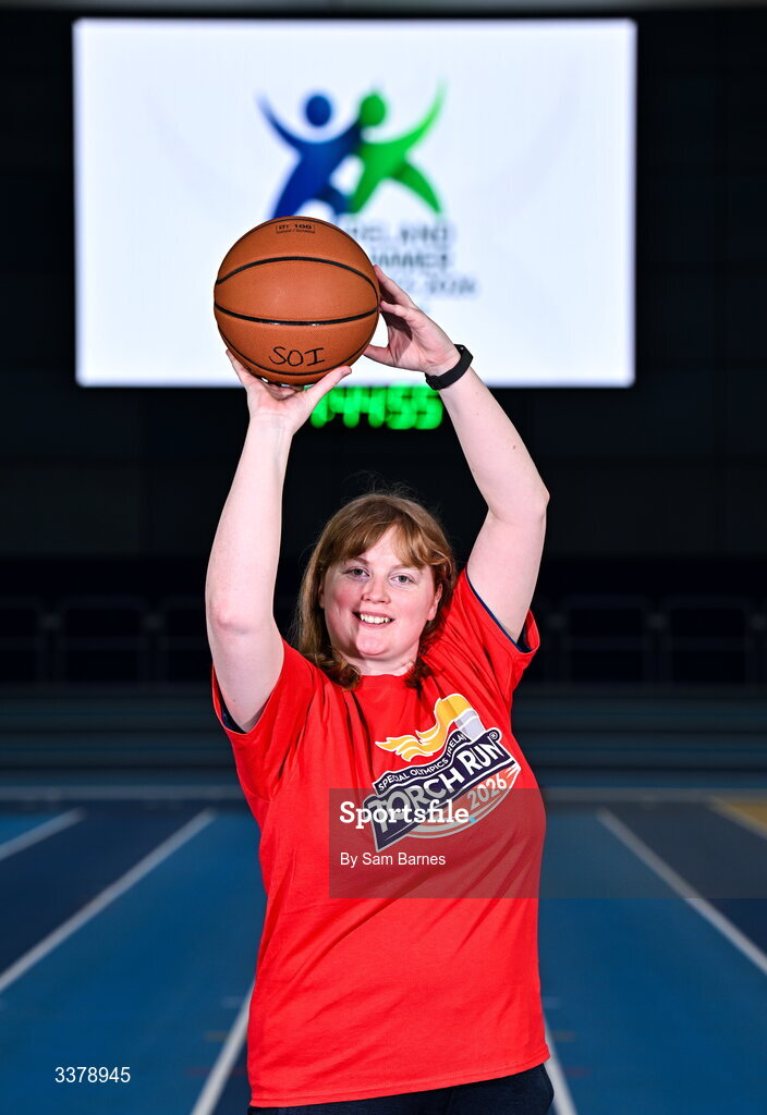 5 March 2026; Special Olympics Athlete Anite Forde from Kildare pictured during the Special Olympics Ireland Summer Games launch at the National Indoor Arena on the Sport Ireland Campus in Dublin. Photo by Sam Barnes/Sportsfile