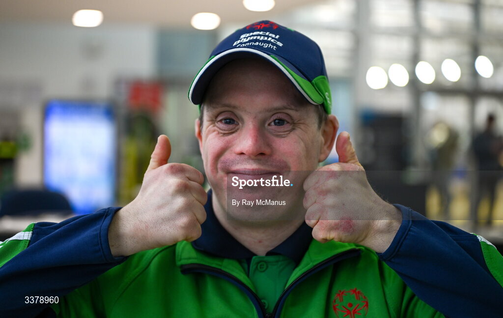 5 March 2026; Special Olympics athletes David Corroon from Shooting Stars. Mullingar, in Westmeath, before the Special Olympics Ireland Summer Games launch at the National Indoor Arena on the Sport Ireland Campus in Dublin. Photo by Ray McManus/Sportsfile
