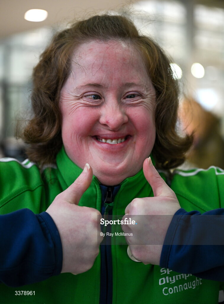 5 March 2026; Special Olympics athlete, Bríd Walsh, Casthebar, Co Mayo, before the Special Olympics Ireland Summer Games launch at the National Indoor Arena on the Sport Ireland Campus in Dublin. Photo by Ray McManus/Sportsfile