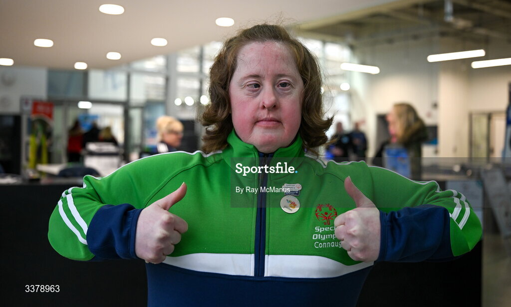 5 March 2026; Special Olympics athlete, Bríd Walsh, Castlebar, Co Mayo, before the Special Olympics Ireland Summer Games launch at the National Indoor Arena on the Sport Ireland Campus in Dublin. Photo by Ray McManus/Sportsfile