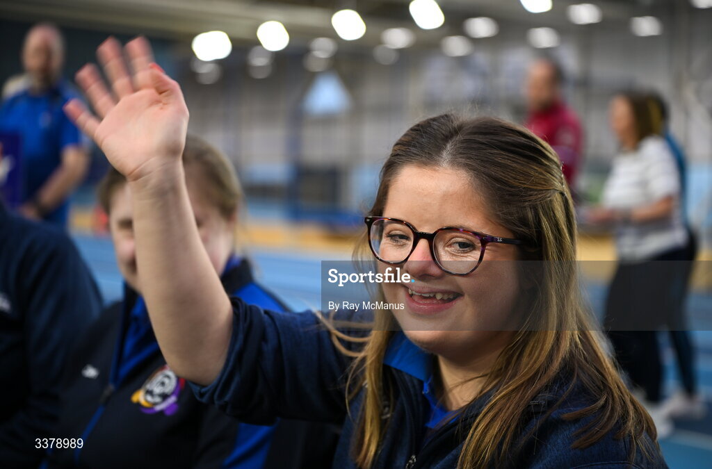 5 March 2026; Special Olympics athlete Maeve Robb, Newry Special Olympics Club, at the Special Olympics Ireland Summer Games launch at the National Indoor Arena on the Sport Ireland Campus in Dublin. Photo by Ray McManus/Sportsfile