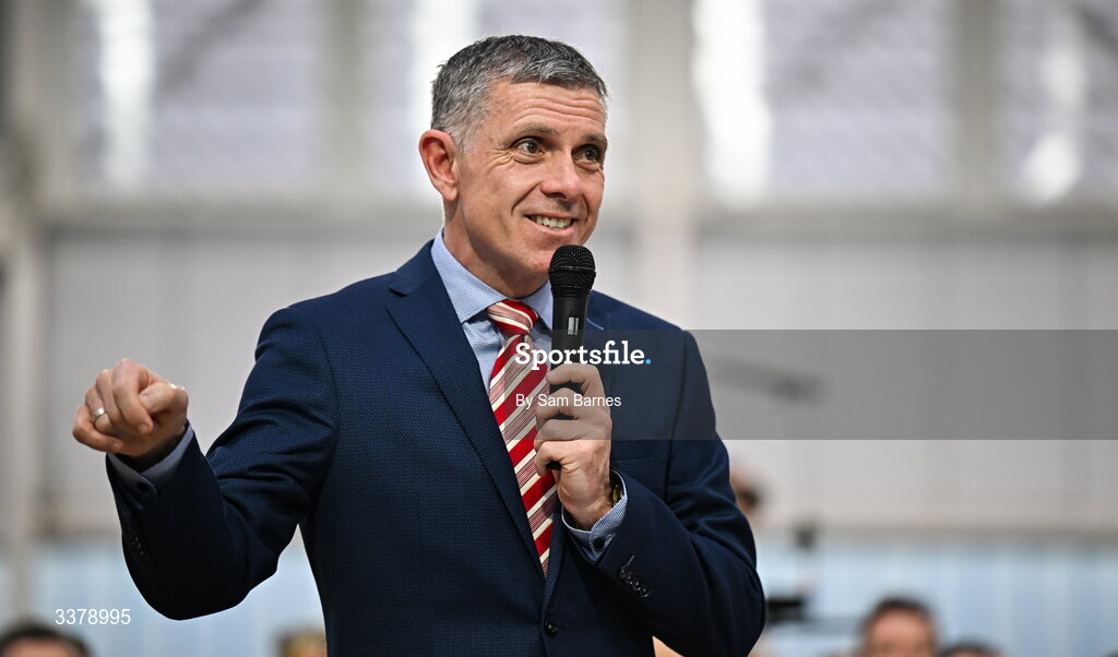 5 March 2026; Special Olympics Ireland Chair Brendan O’Brien addresses the audience during the Special Olympics Ireland Summer Games launch at the National Indoor Arena on the Sport Ireland Campus in Dublin. Photo by Sam Barnes/Sportsfile