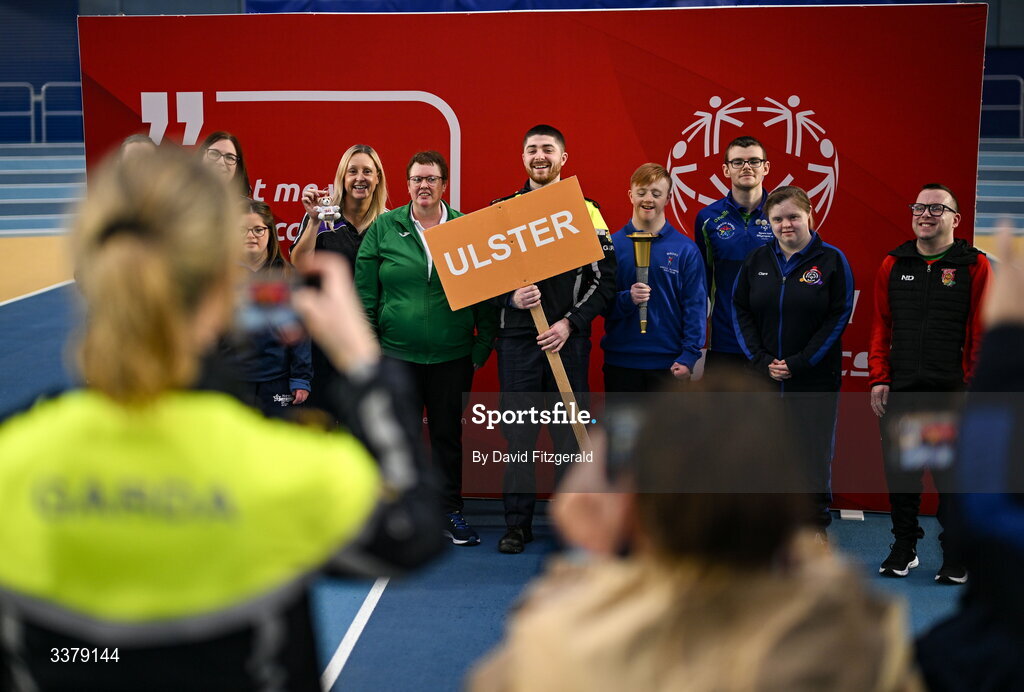 5 March 2026; Members of the Ulster delegation and phorographed at the Special Olympics Ireland Summer Games launch at the National Indoor Arena on the Sport Ireland Campus in Dublin. Photo by David Fitzgerald/Sportsfile