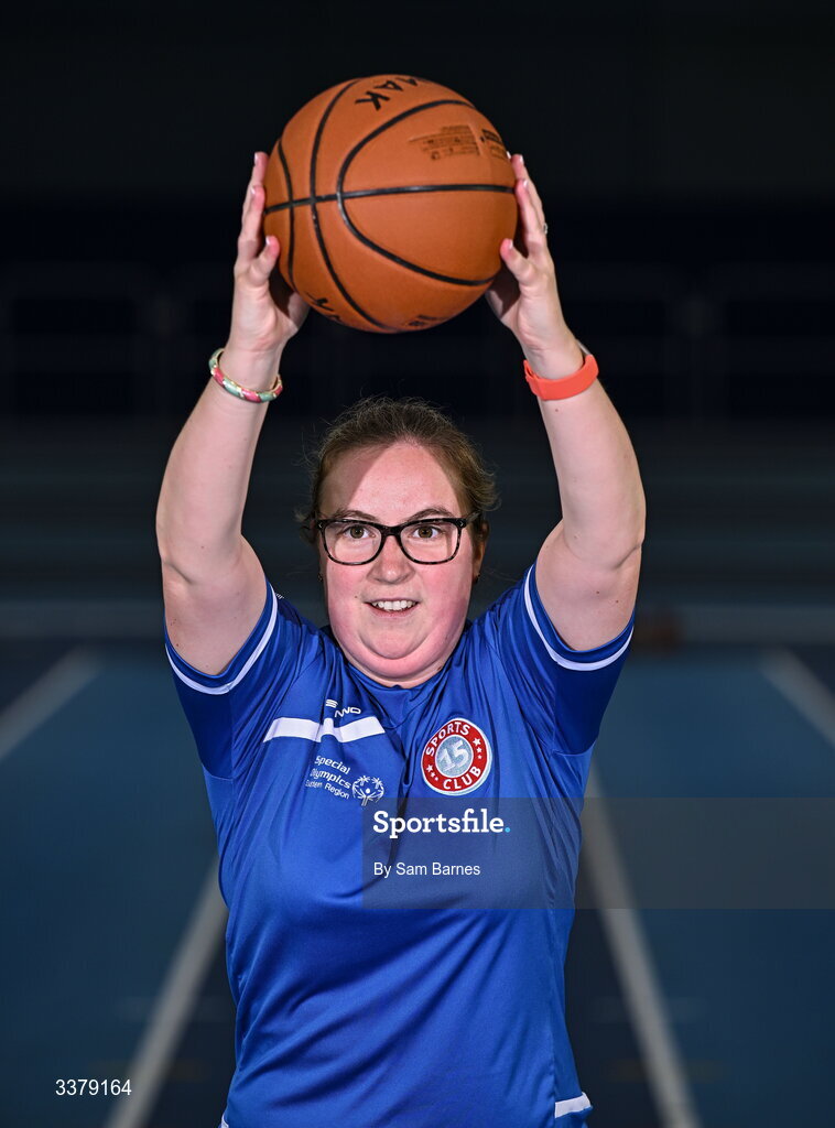 5 March 2026; Special Olympics Athlete Emma Johnstone from Dublin during the Special Olympics Ireland Summer Games launch at the National Indoor Arena on the Sport Ireland Campus in Dublin. Photo by Sam Barnes/Sportsfile