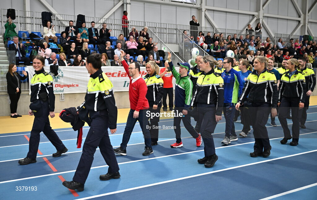 5 March 2026; A general view of the torch parade during the Special Olympics Ireland Summer Games launch at the National Indoor Arena on the Sport Ireland Campus in Dublin. Photo by Sam Barnes/Sportsfile