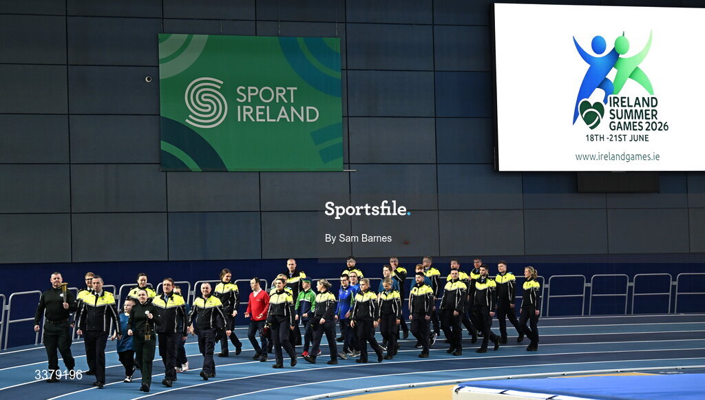 5 March 2026; A general view of the torch parade during the Special Olympics Ireland Summer Games launch at the National Indoor Arena on the Sport Ireland Campus in Dublin. Photo by Sam Barnes/Sportsfile