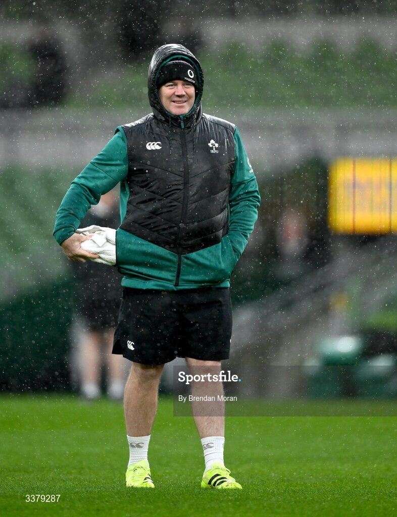 5 March 2026; National scrum coach John Fogarty during an Ireland Rugby squad captain's run at the Aviva Stadium in Dublin. Photo by Brendan Moran/Sportsfile