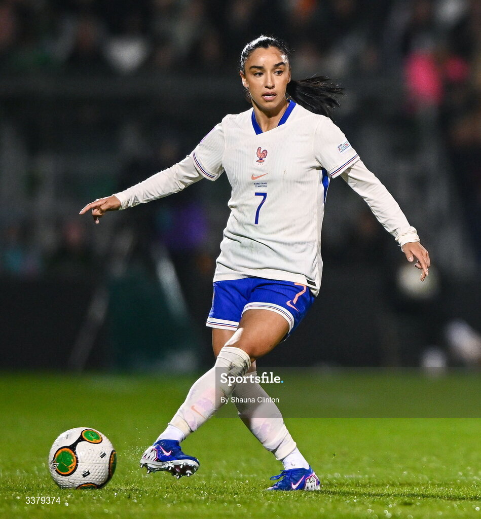 3 March 2026; Sakina Karchaoui of France during the 2027 FIFA Women’s World Cup Qualifier match between Republic of Ireland and France at Tallaght Stadium in Dublin. Photo by Shauna Clinton/Sportsfile