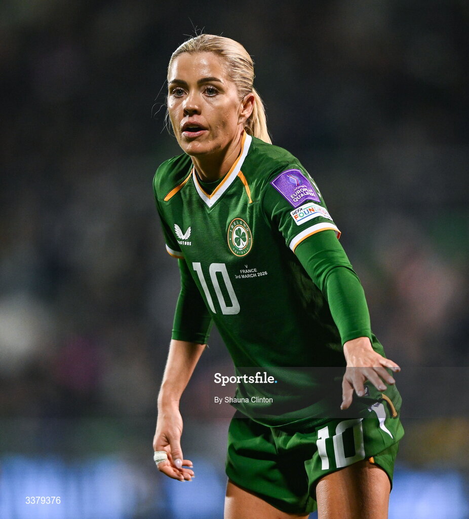 3 March 2026; Denise O'Sullivan of Republic of Ireland during the 2027 FIFA Women’s World Cup Qualifier match between Republic of Ireland and France at Tallaght Stadium in Dublin. Photo by Shauna Clinton/Sportsfile