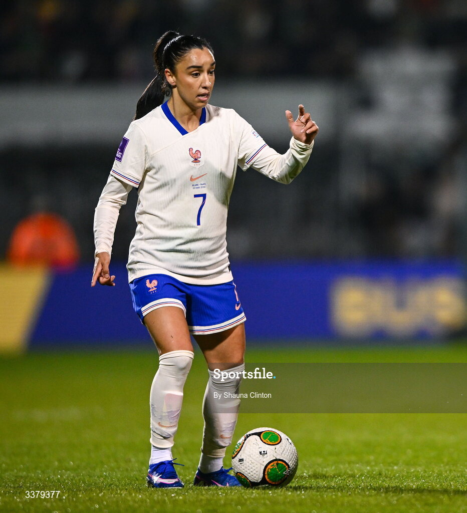 3 March 2026; Sakina Karchaoui of France during the 2027 FIFA Women’s World Cup Qualifier match between Republic of Ireland and France at Tallaght Stadium in Dublin. Photo by Shauna Clinton/Sportsfile
