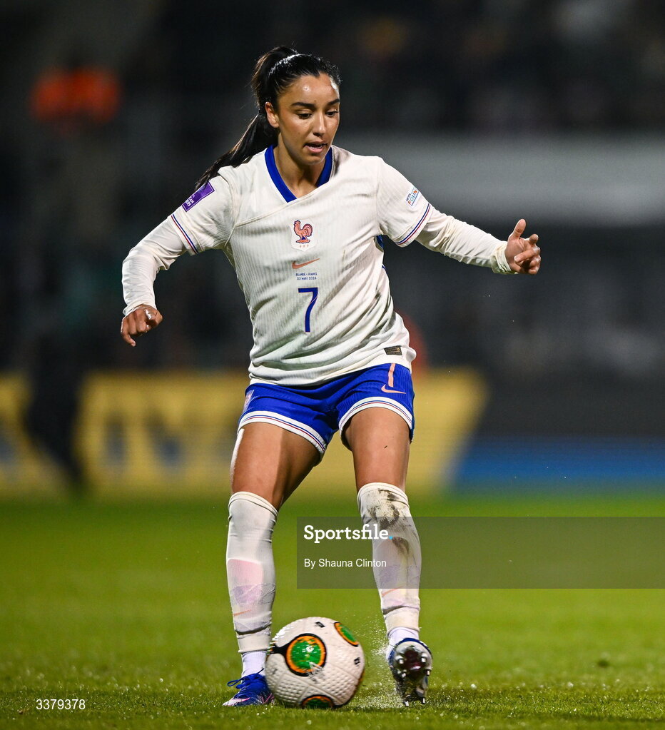 3 March 2026; Sakina Karchaoui of France during the 2027 FIFA Women’s World Cup Qualifier match between Republic of Ireland and France at Tallaght Stadium in Dublin. Photo by Shauna Clinton/Sportsfile