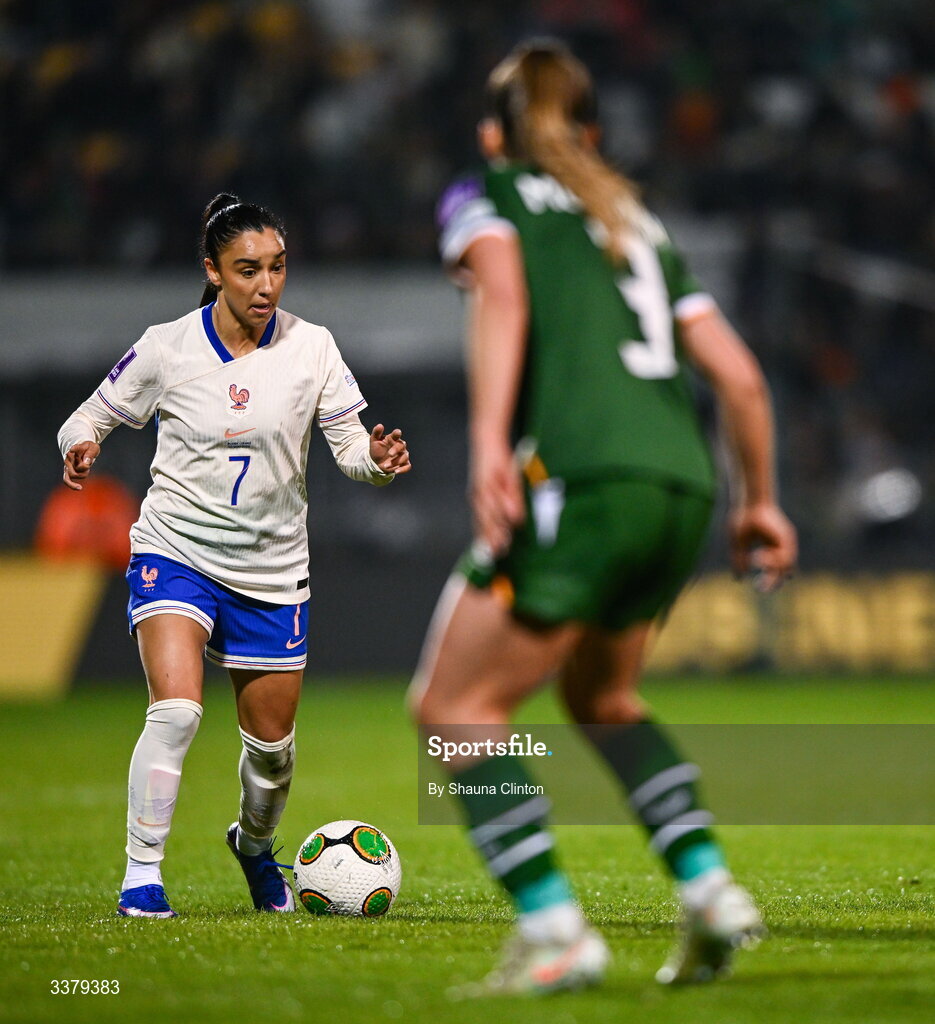 3 March 2026; Sakina Karchaoui of France during the 2027 FIFA Women’s World Cup Qualifier match between Republic of Ireland and France at Tallaght Stadium in Dublin. Photo by Shauna Clinton/Sportsfile