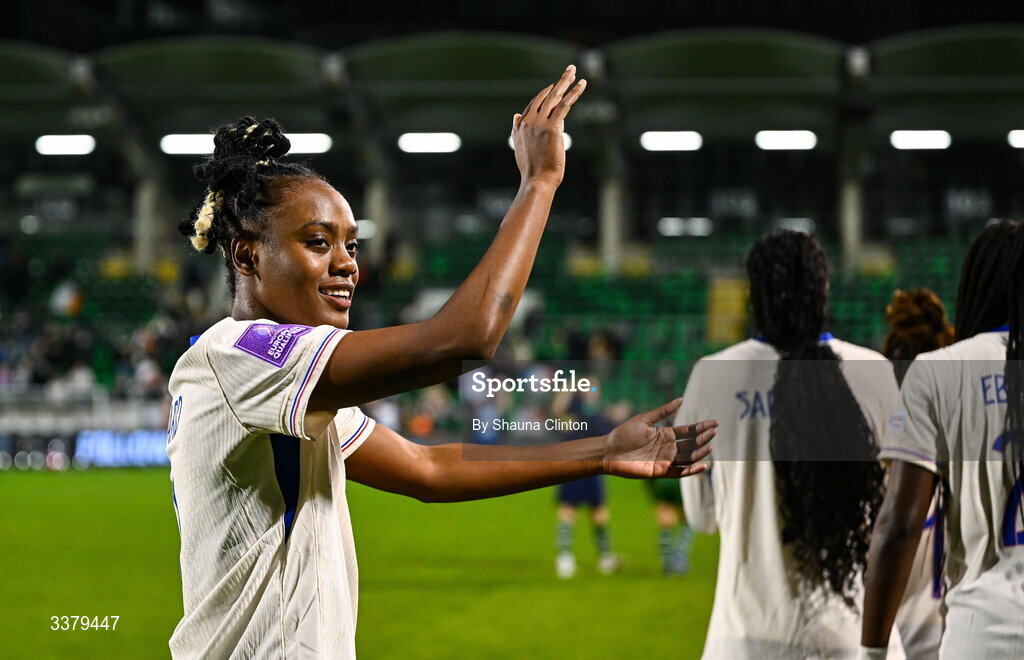 3 March 2026; Melvine Malard of France after her side's victory in the 2027 FIFA Women’s World Cup Qualifier match between Republic of Ireland and France at Tallaght Stadium in Dublin. Photo by Shauna Clinton/Sportsfile Photo by Shauna Clinton/Sportsfile