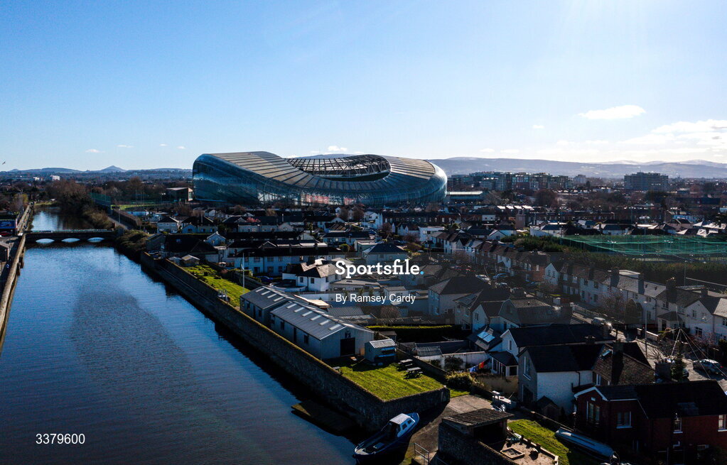 6 March 2026; An aerial view before the Guinness 6 Nations Rugby Championship match between Ireland and Wales at the Aviva Stadium in Dublin. Photo by Ramsey Cardy/Sportsfile