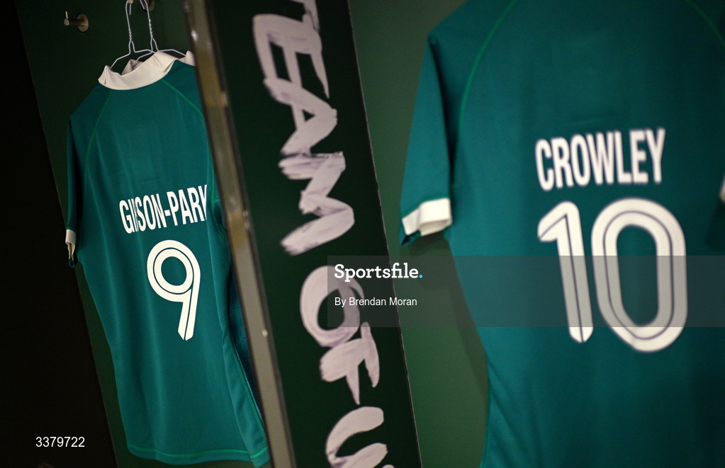 6 March 2026; The jersey of Jamison Gibson-Park in the Ireland dresingroom before the Guinness 6 Nations Rugby Championship match between Ireland and Wales at the Aviva Stadium in Dublin. Photo by Brendan Moran/Sportsfile