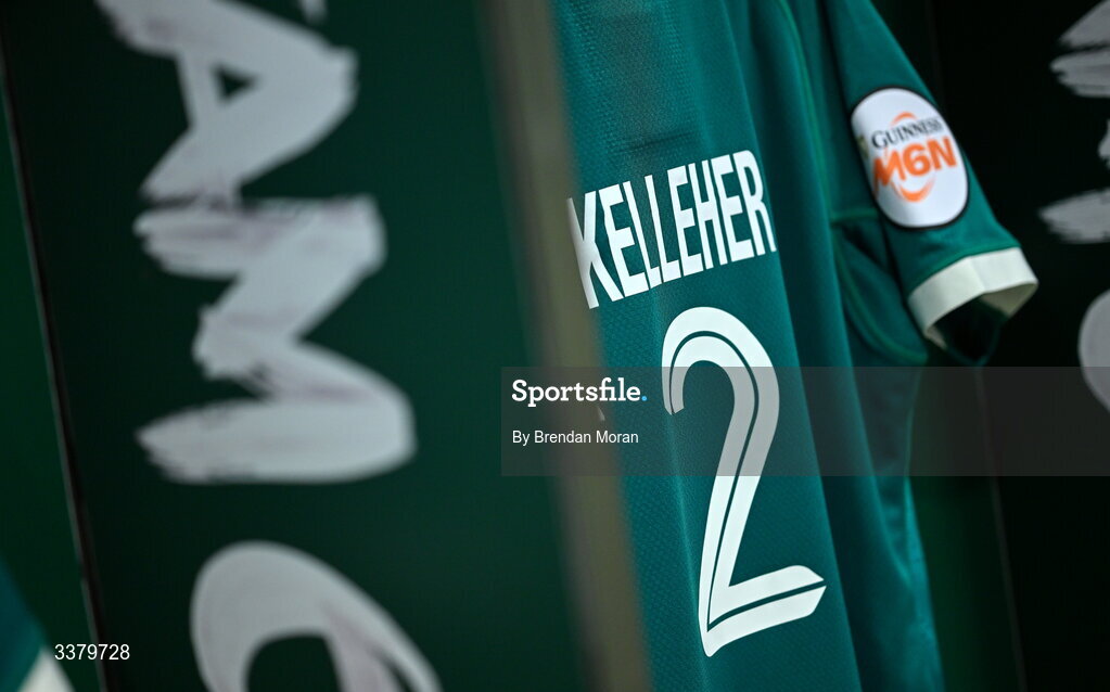 6 March 2026; The jersey of Rónan Kelleher in the Ireland dresingroom before the Guinness 6 Nations Rugby Championship match between Ireland and Wales at the Aviva Stadium in Dublin. Photo by Brendan Moran/Sportsfile