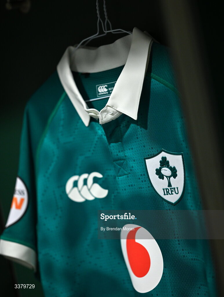 6 March 2026; The jersey of captain Caelan Doris in the Ireland dresingroom before the Guinness 6 Nations Rugby Championship match between Ireland and Wales at the Aviva Stadium in Dublin. Photo by Brendan Moran/Sportsfile