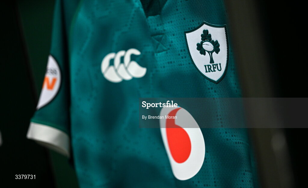6 March 2026; The jersey of captain Caelan Doris in the Ireland dresingroom before the Guinness 6 Nations Rugby Championship match between Ireland and Wales at the Aviva Stadium in Dublin. Photo by Brendan Moran/Sportsfile