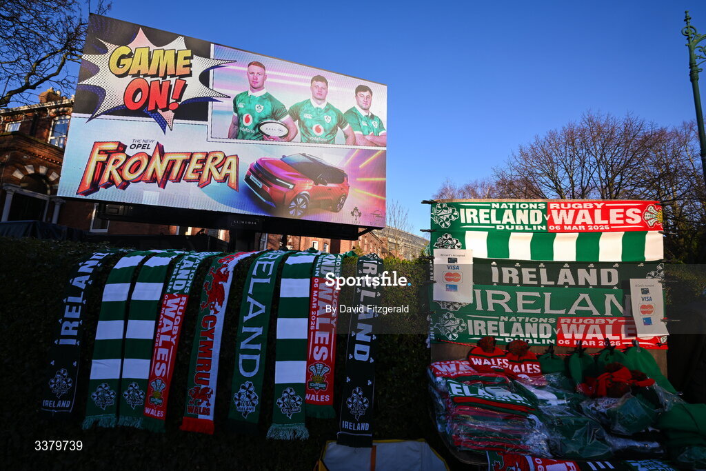 6 March 2026; A general view of merchandise before the Guinness 6 Nations Rugby Championship match between Ireland and Wales at the Aviva Stadium in Dublin. Photo by David Fitzgerald/Sportsfile