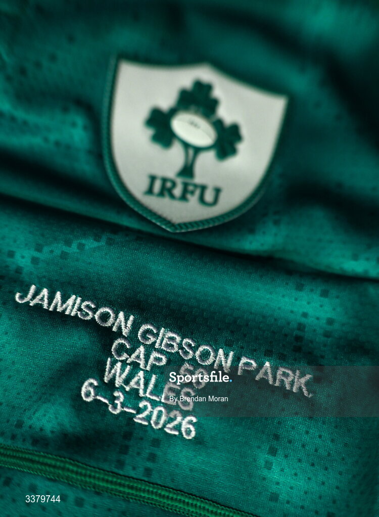 6 March 2026; The jersey of Jamison Gibson-Park in the Ireland dresingroom before the Guinness 6 Nations Rugby Championship match between Ireland and Wales at the Aviva Stadium in Dublin. Photo by Brendan Moran/Sportsfile