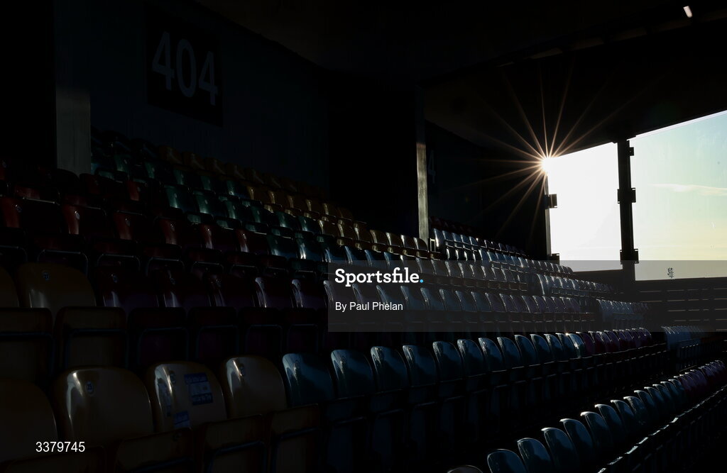 6 March 2026; A general view of the sunset in the North Stand at Tallaght Stadium before the SSE Airtricity Men's Premier Division match between Shamrock Rovers and Derry City at Tallaght Stadium in Dublin. Photo by Paul Phelan/Sportsfile
