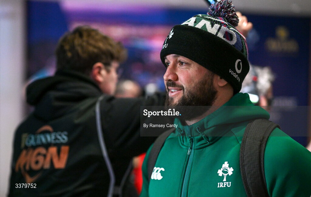 6 March 2026; Jamison Gibson-Park of Ireland arrives ahead of the Guinness 6 Nations Rugby Championship match between Ireland and Wales at the Aviva Stadium in Dublin. Photo by Ramsey Cardy/Sportsfile