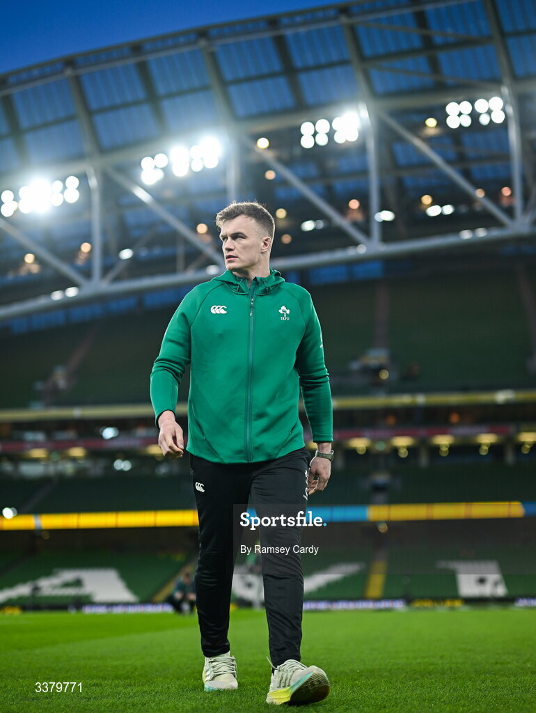 6 March 2026; Josh van der Flier of Ireland walks the pitch before the Guinness 6 Nations Rugby Championship match between Ireland and Wales at the Aviva Stadium in Dublin. Photo by Ramsey Cardy/Sportsfile