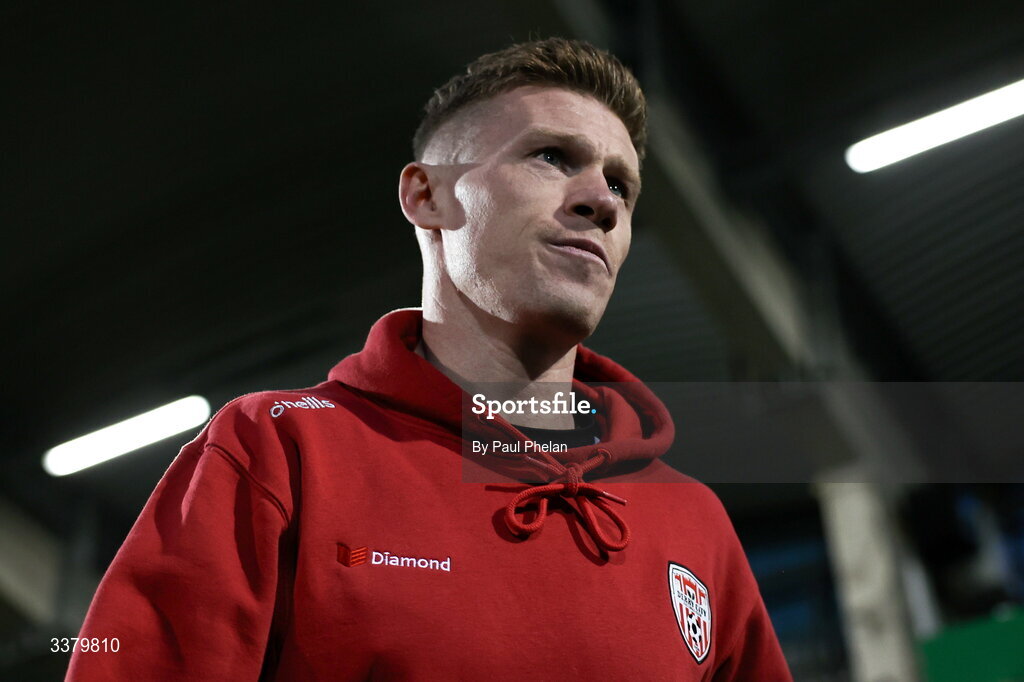 6 March 2026; James McClean of Derry City arrives before the SSE Airtricity Men's Premier Division match between Shamrock Rovers and Derry City at Tallaght Stadium in Dublin. Photo by Paul Phelan/Sportsfile