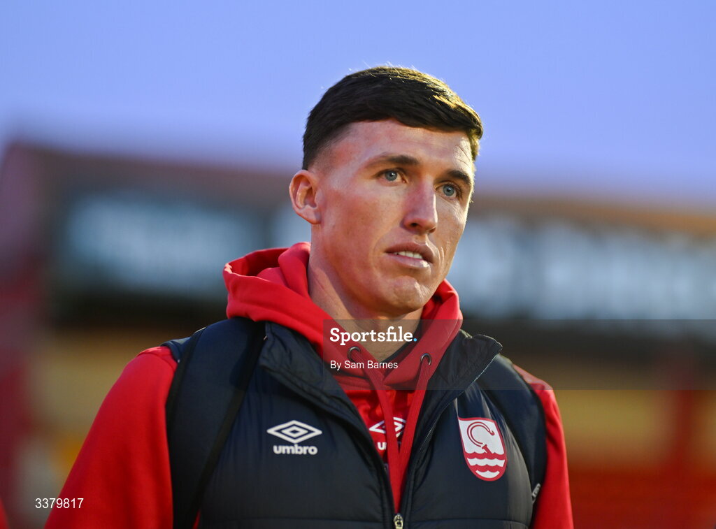 6 March 2026; Joe Redmond of St Patrick's Athletic arrives before the SSE Airtricity Men's Premier Division match between Shelbourne and St Patrick's Athletic at Tolka Park in Dublin. Photo by Sam Barnes/Sportsfile