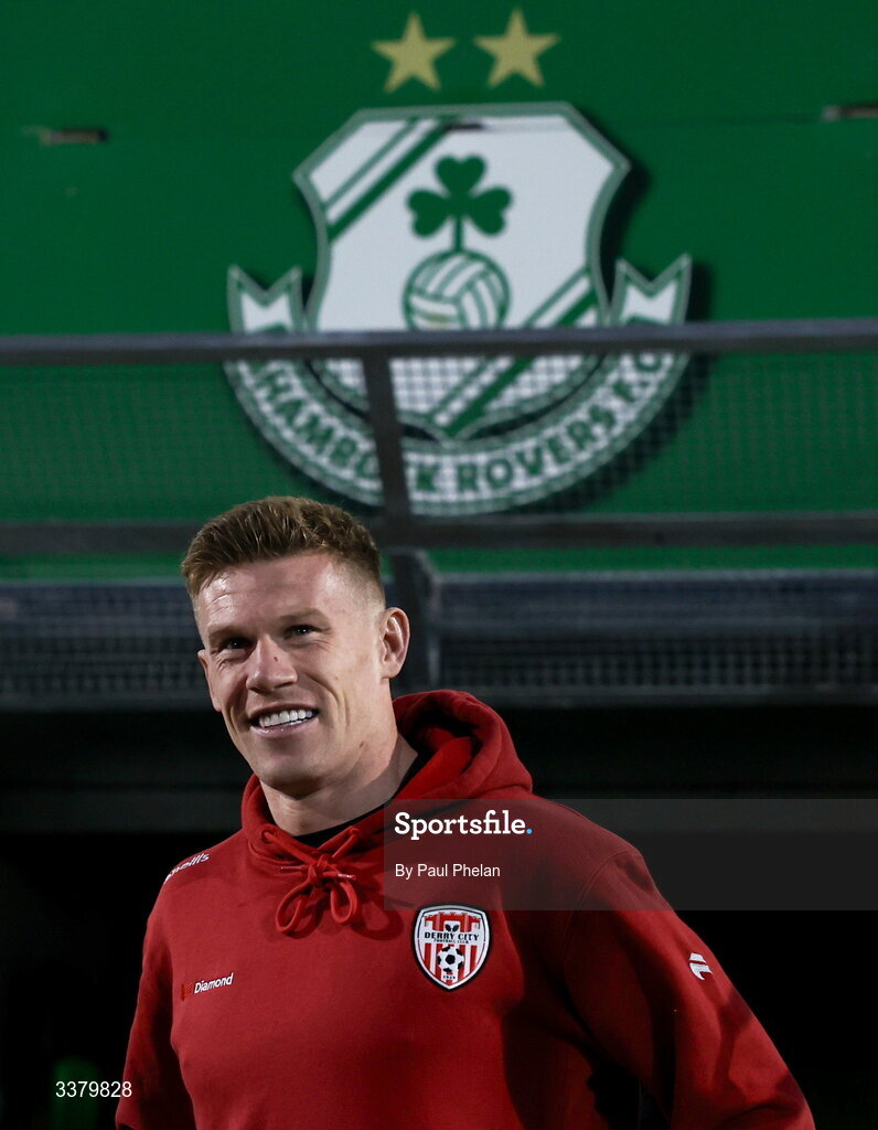 6 March 2026; James McClean of Derry City arrives before the SSE Airtricity Men's Premier Division match between Shamrock Rovers and Derry City at Tallaght Stadium in Dublin. Photo by Paul Phelan/Sportsfile
