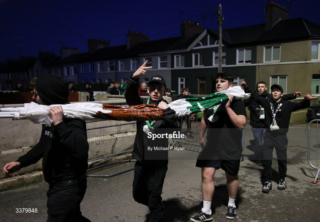 6 March 2026; Cork City supporters make their way to the ground before the SSE Airtricity Men's First Division match between Cobh Ramblers and Cork City at St Colman's Park in Cobh, Cork. Photo by Michael P Ryan/Sportsfile